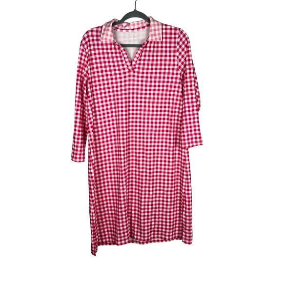 DRAPER JAMES X Lands' End Polo Dress Women's Size Large Gingham Plaid - Picture 1 of 8